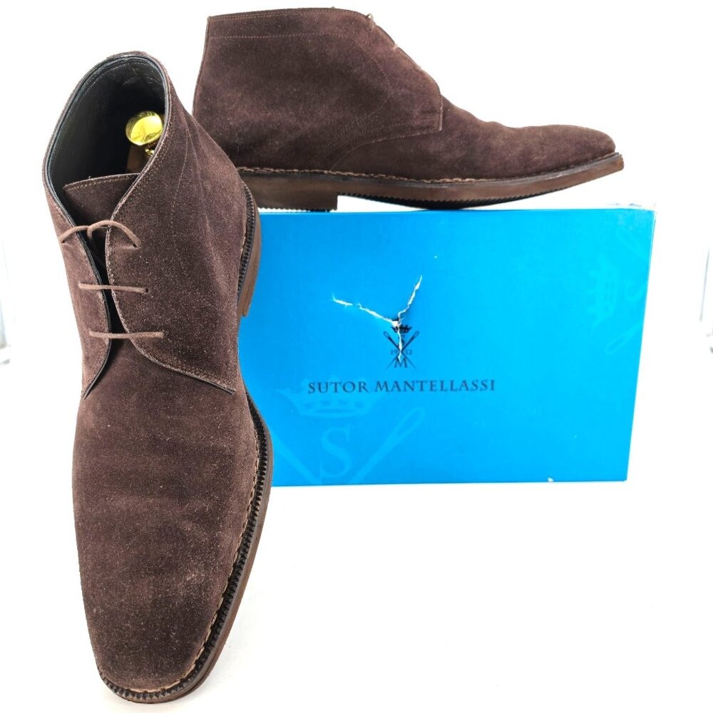 $500 Sutor Mantellassi Italian Men 11 Brown Suede Leather Dress Shoe Chukka Boot